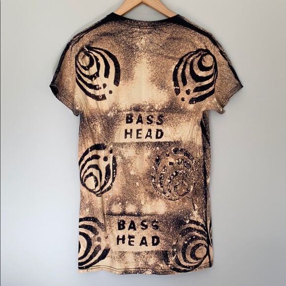 Rare Bass Head Bleached Tie Dye Distressed Tee Shirt Brown Black Festival Top - Picture 4 of 6